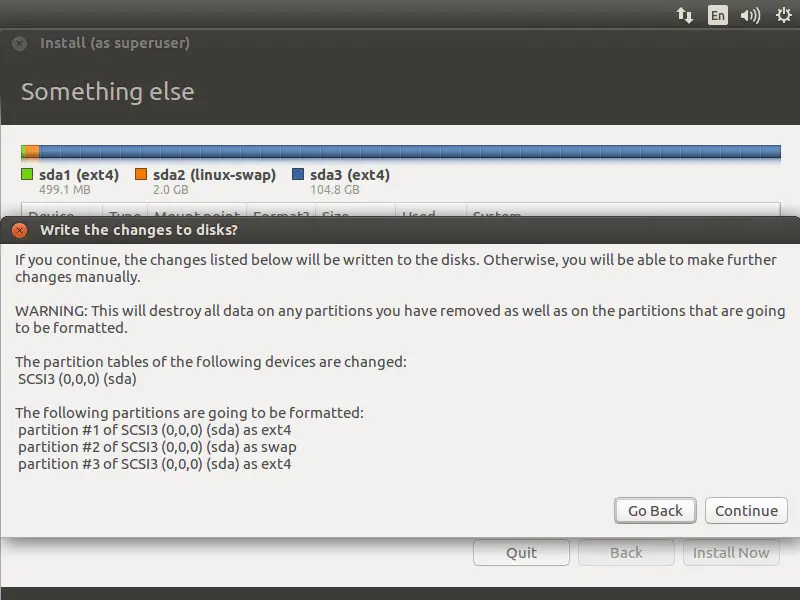 Install Ubuntu 16.04 - Formatting Partitions