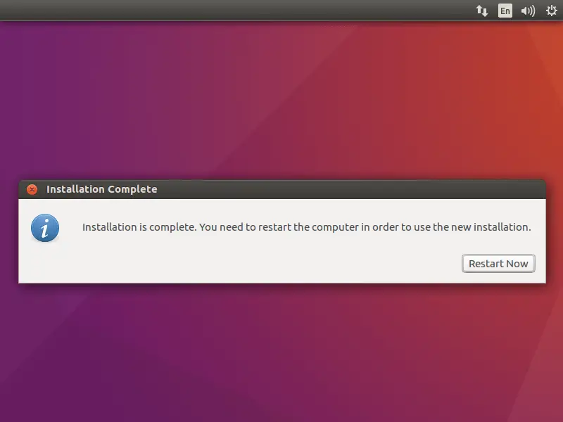 Install Ubuntu 16.04 - Restart After instllaion