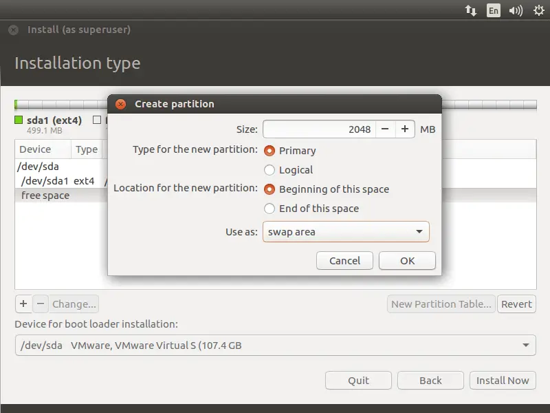 Install Ubuntu 16.04 - Swap