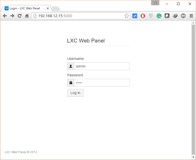 Manage LXC Container with LXC Web Panel - Login Screen