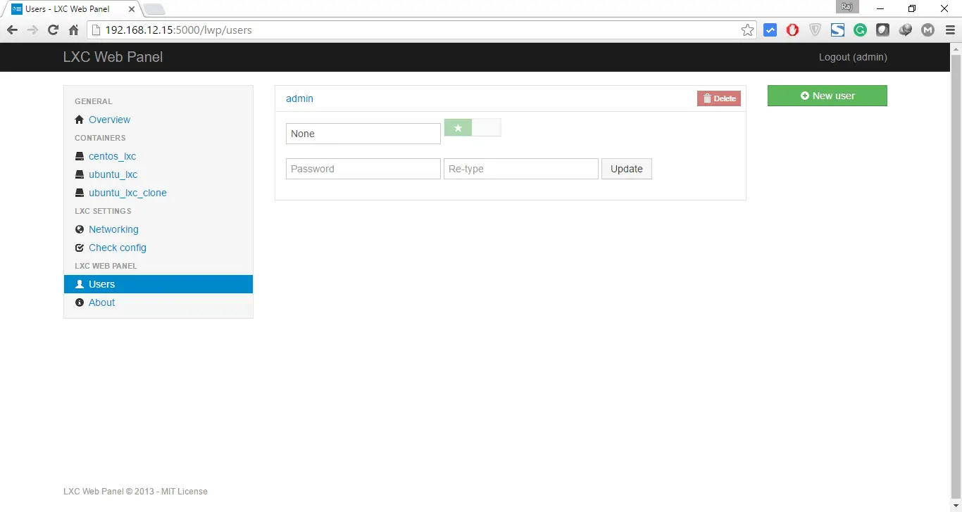 Manage LXC Container with LXC Web Panel - User Management