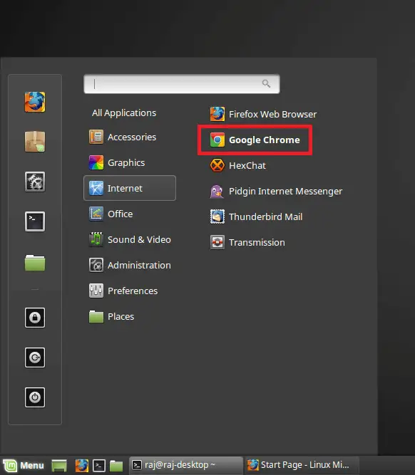 Install Google Chrome on LinuxMint 18 - Starting Google Chrome on LinuxMint 18