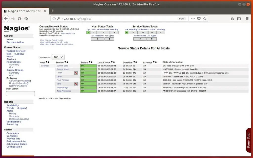 Install Nagios 4.3.4 on Ubuntu 18.04 - Service Monitoring Page