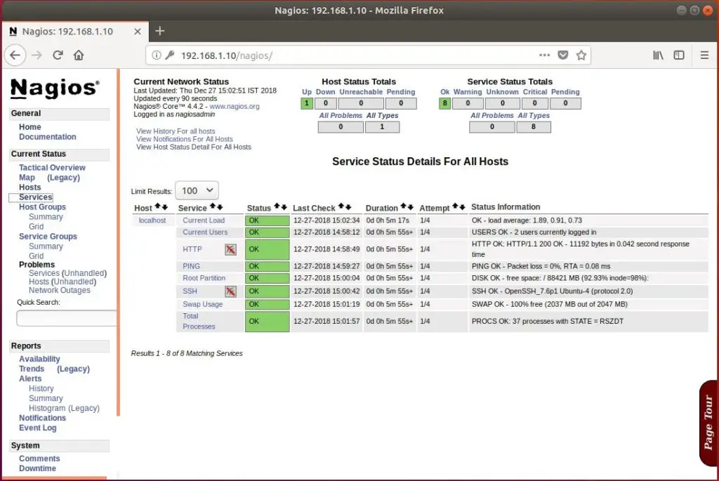 Install Nagios 4.4.2 on Ubuntu 18.04 - Service Monitoring Page