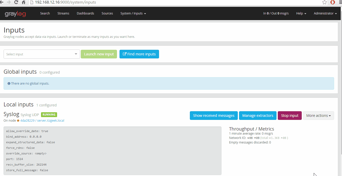 Install Graylog on Ubuntu 16.04 - Syslog Messages