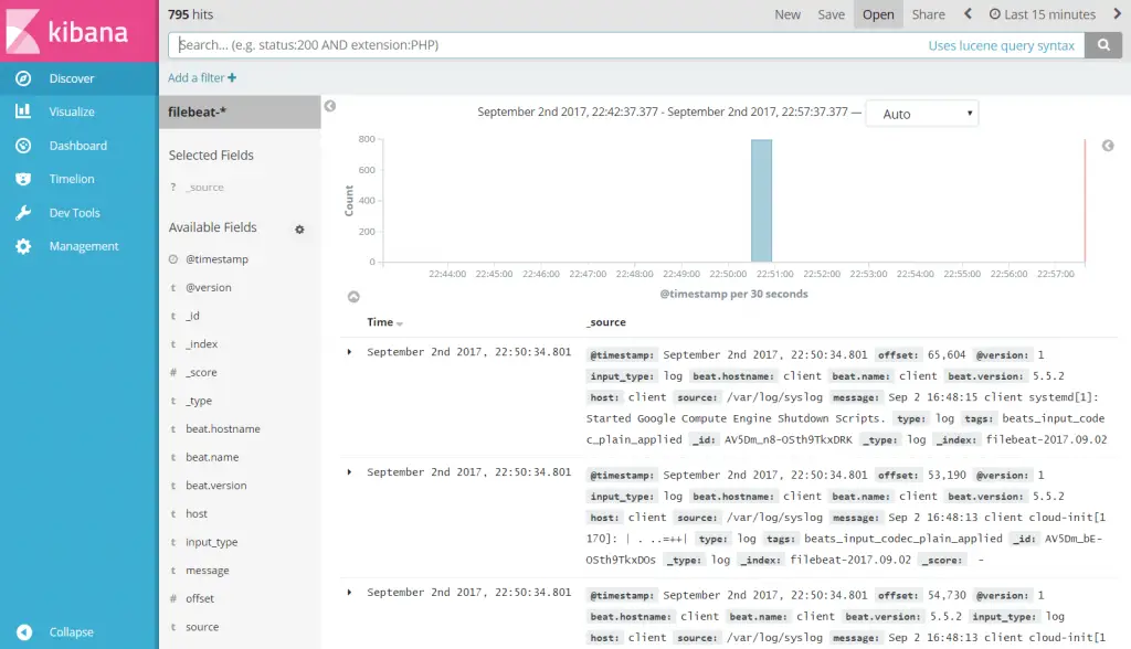 Setup ELK stack on Ubuntu 16.04 - Discover Logs