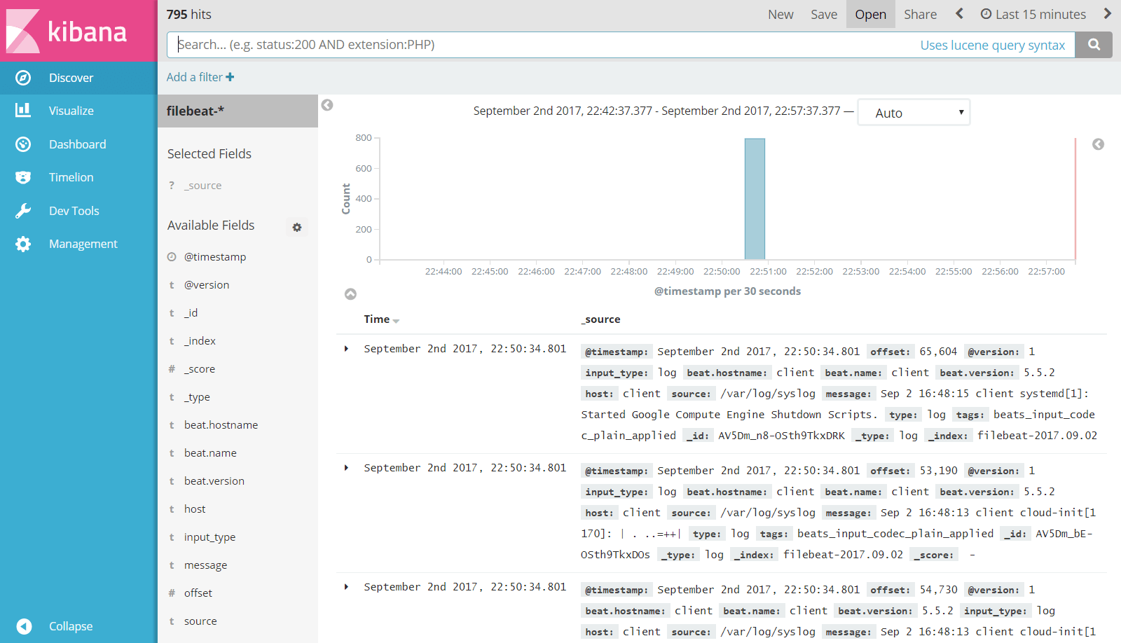 Setup ELK stack on Ubuntu 16.04 - Discover Logs