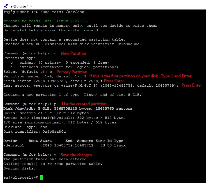 Configure GlusterFS on Ubuntu 16.04 - Create a Partition