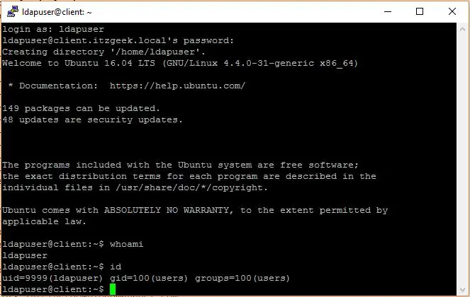 Configure LDAP Client on Ubuntu 16.04 - Verify LDAP