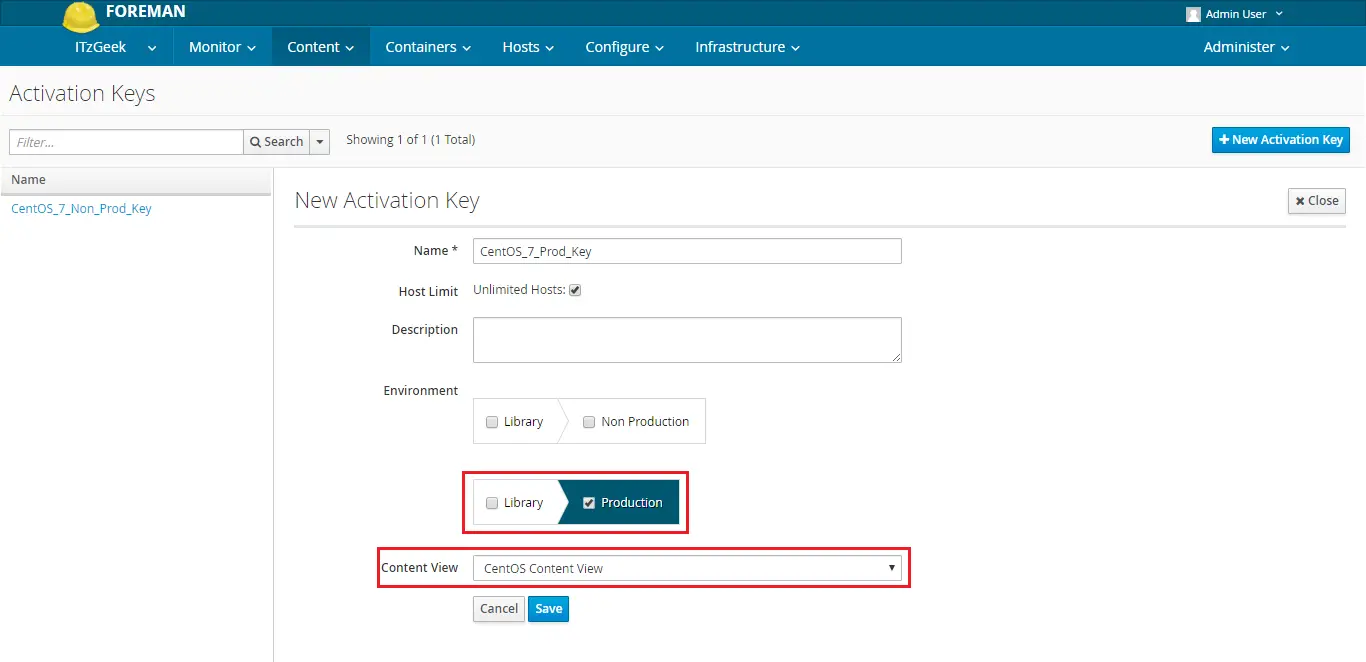 Configure Katello - Activation Key Production