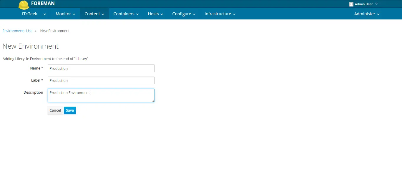 Configure Katello - Create Production Environment