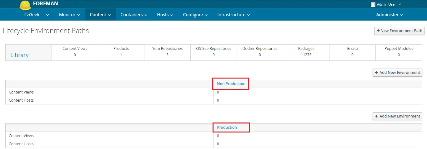 Configure Katello - Environments List
