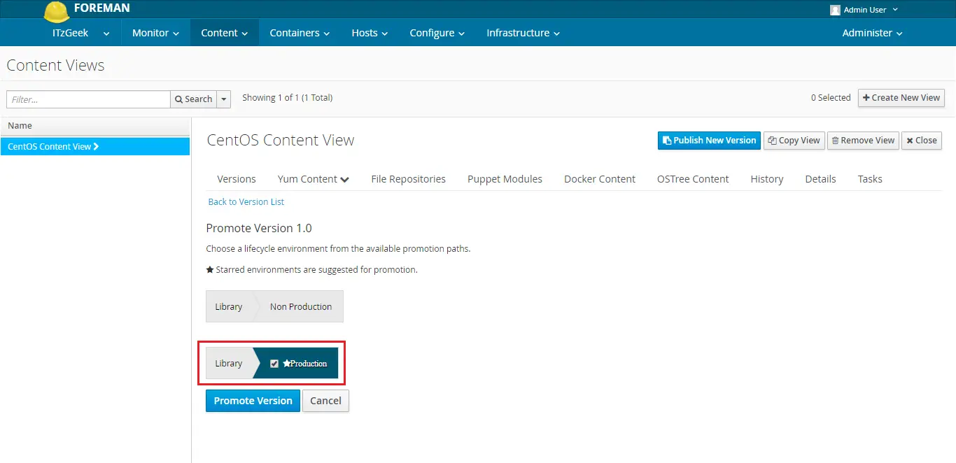 Configure Katello - Promote Production