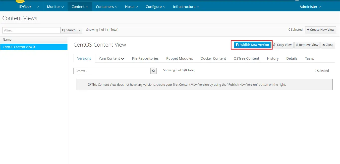 Configure Katello - Publish New Version