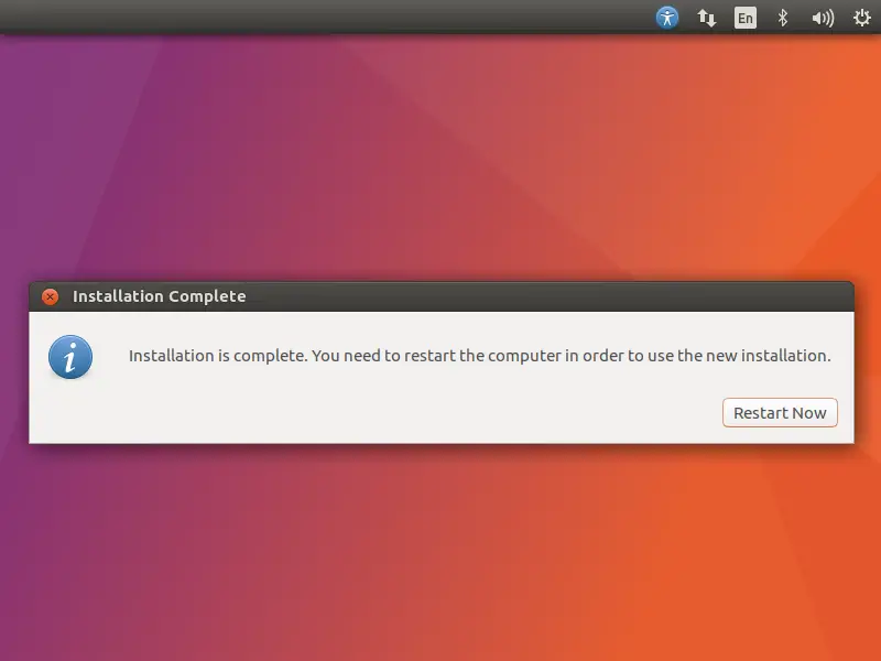 Install Ubuntu 17.04 - Installation is complete