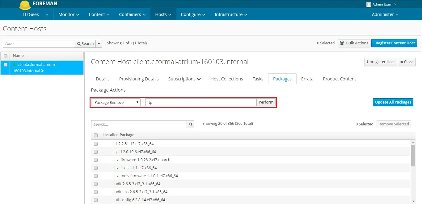 Register Linux Servers to Katello Server - Remove package
