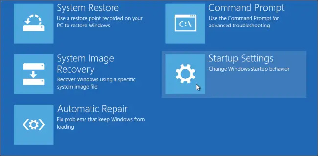 Resolve Inaccessible Boot Device Error - Startup Settings