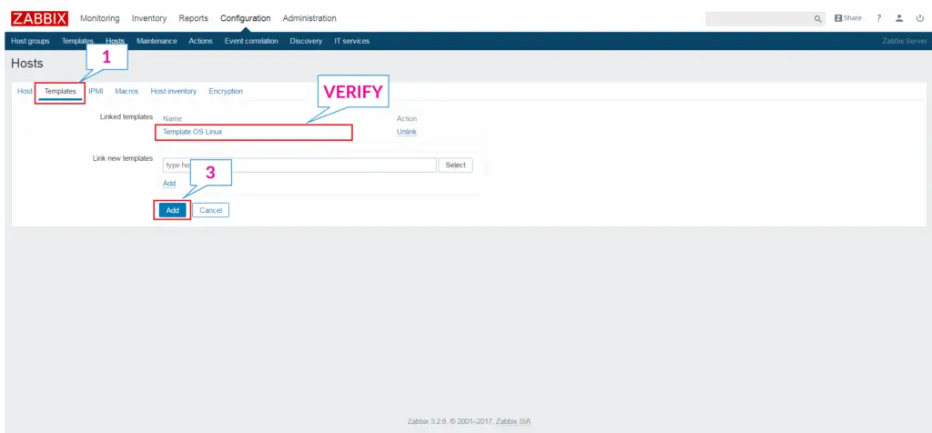 Add a Node to Zabbix Server for Monitoring - Add Templates to Host