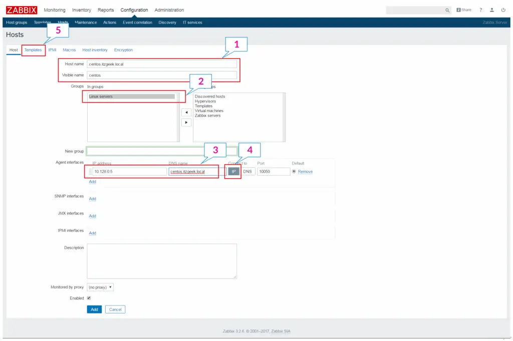 Add a Node to Zabbix Server for Monitoring - Add a Host