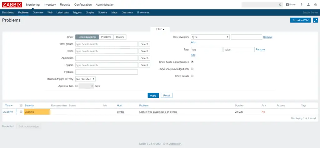 Add a Node to Zabbix Server for Monitoring - Problems