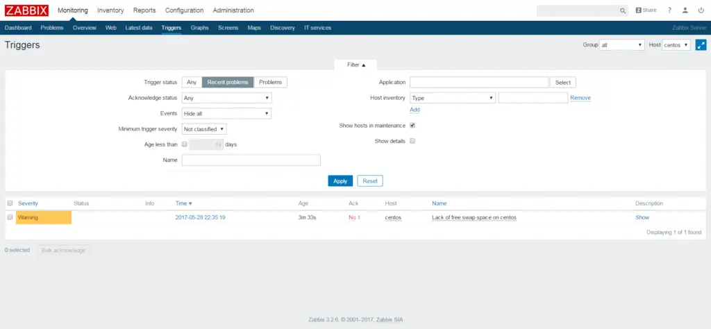 Add a Node to Zabbix Server for Monitoring - Triggered Events