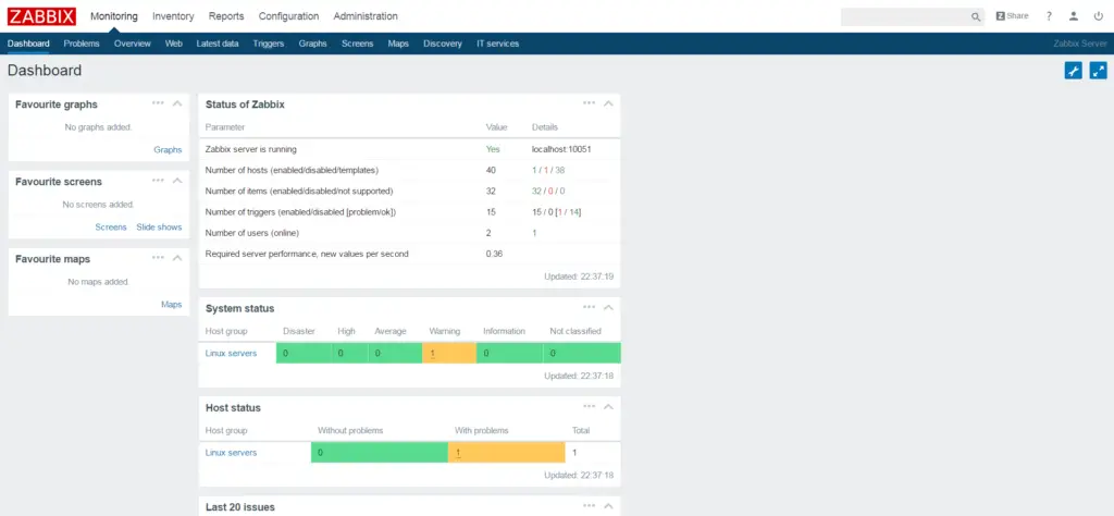 Add a Node to Zabbix Server for Monitoring - Zabbix Dashboard