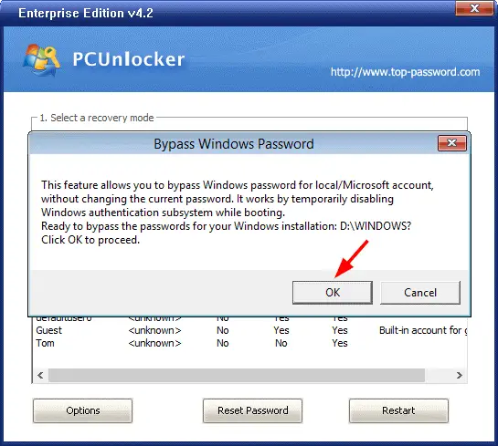 Bypass Windows 7 Password - Confirm reset