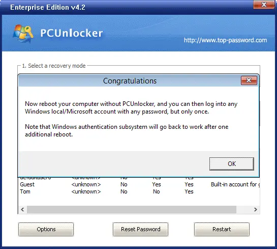 Bypass Windows 7 Password - Reset completed