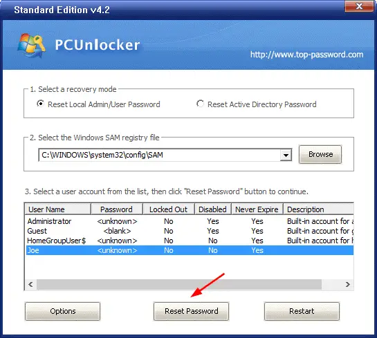 Bypass Windows 7 Password - Reset password