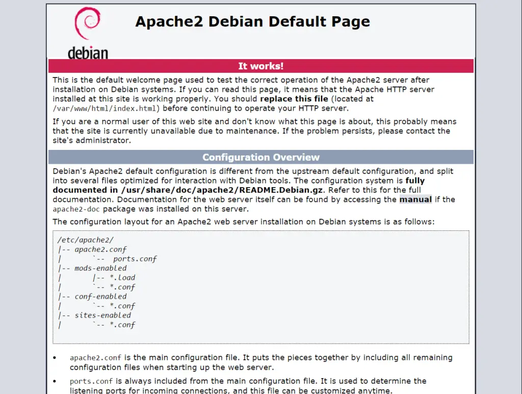 Setup Apache Virtual Hosts On Debian 9 - Apache2 Default Page