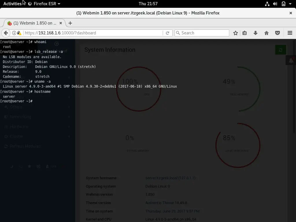 Install Webmin on Debian 9 - Webmin Web SSH Terminal