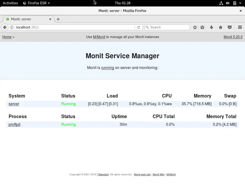 Install and use Monit on Debian 9 - Monitoring Proftpd service