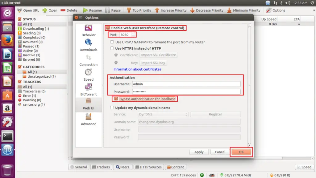 Install qBittorrent on Ubuntu 16.04 - Enable qBittorrent Web User Interface