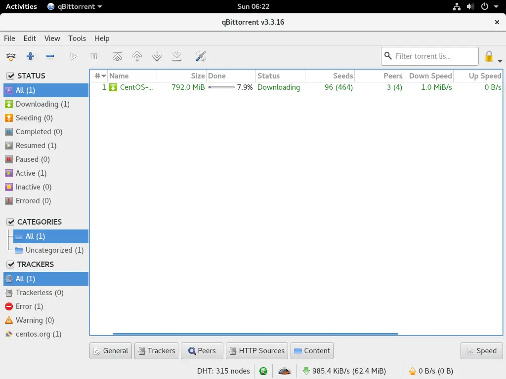 qBittorrent running on Fedora 27