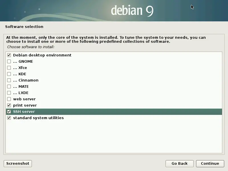 Install Debian 9 Stretch - Choose Softwares