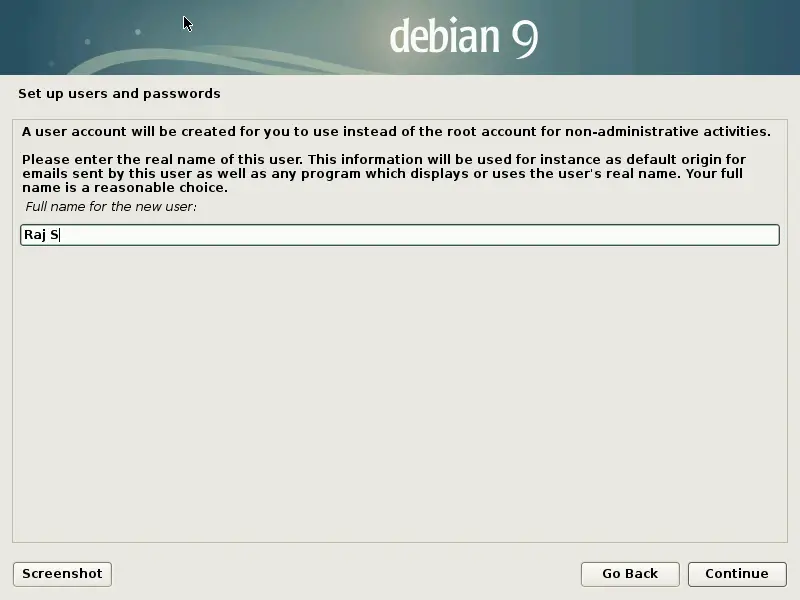 Install Debian 9 Stretch - Enter a Name