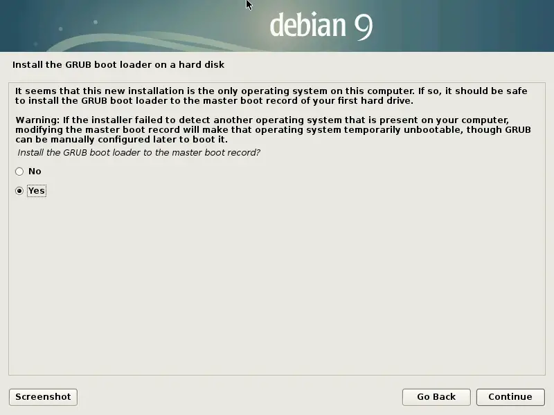 Install Debian 9 Stretch - Install GRUB