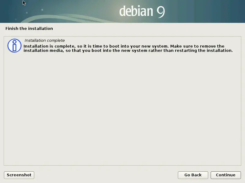 Install Debian 9 Stretch - Installation Complete