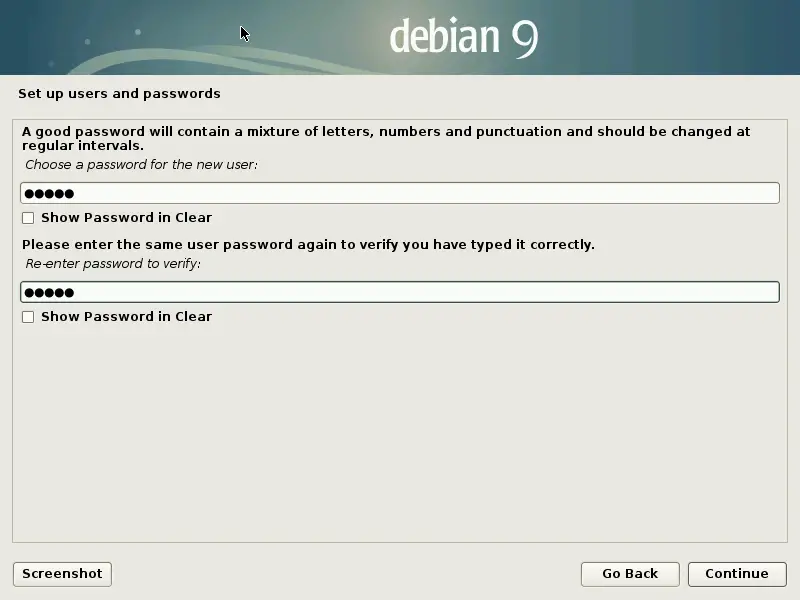Install Debian 9 Stretch - Set Password