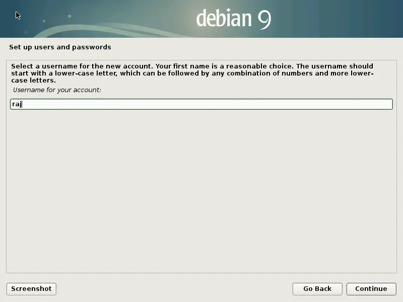 Install Debian 9 Stretch - Set username