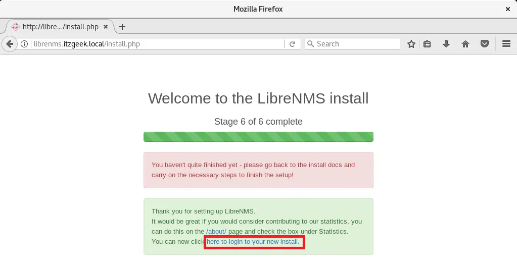 Install LibreNMS on CentOS 7 - Completion of LibreNMS Installation