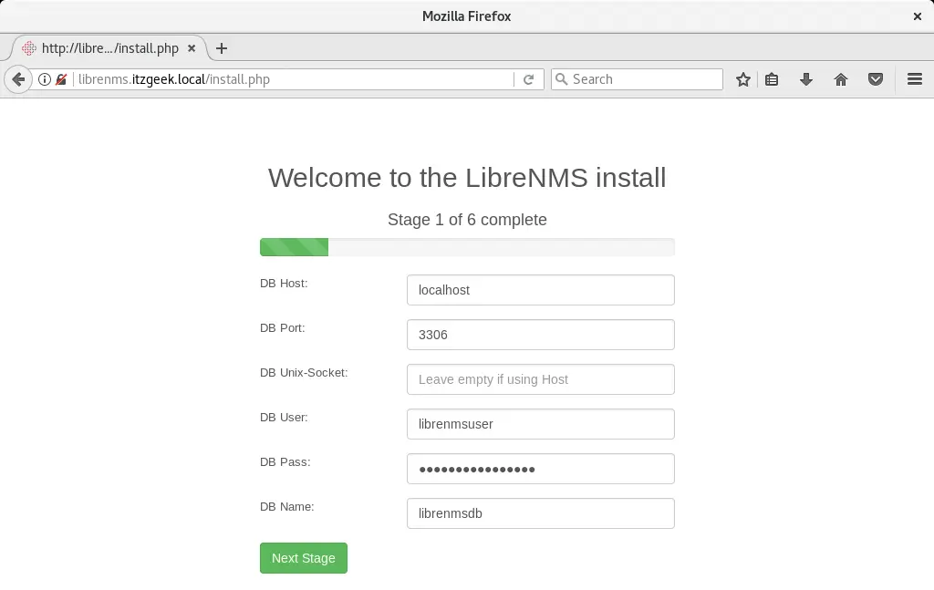 Install LibreNMS on CentOS 7 - Database Details