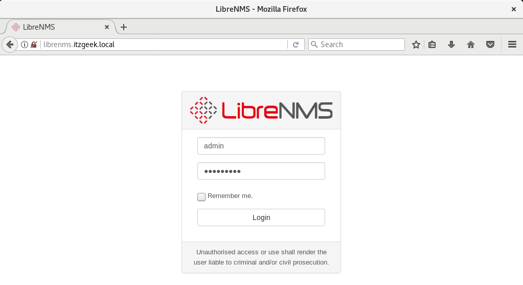 Install LibreNMS on CentOS 7 - LibreNMS Login Page