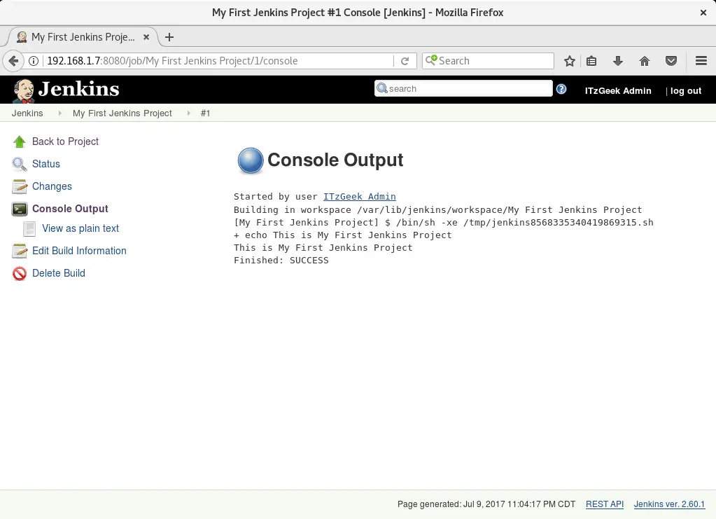 Install and Configure Jenkins on Debian 9 - Console Output