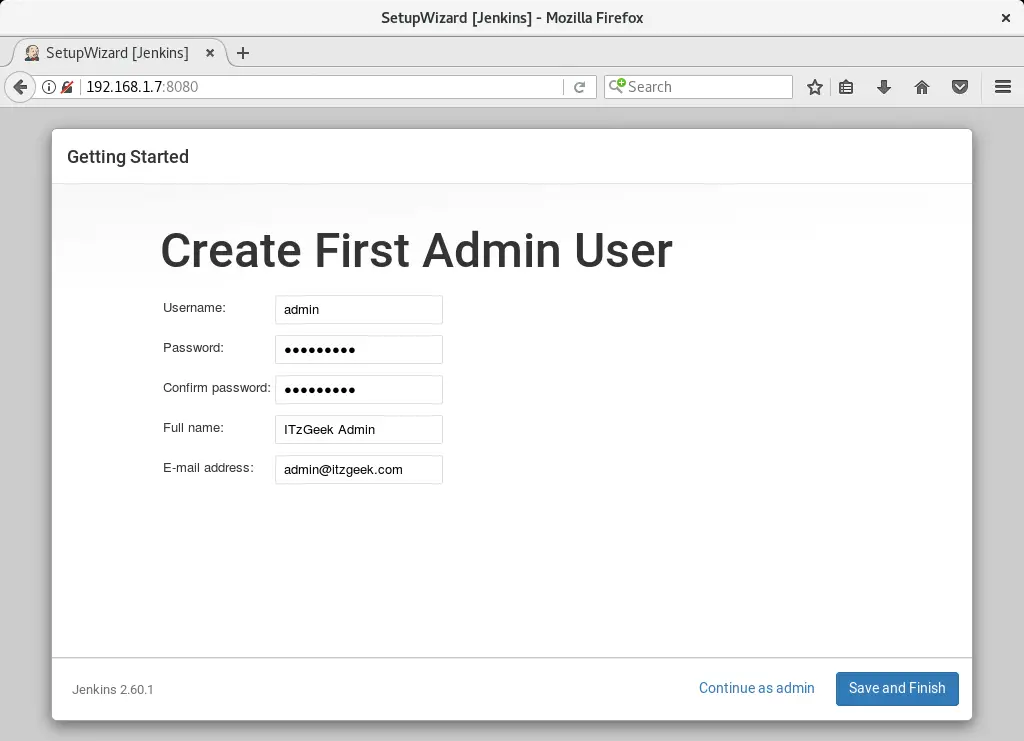 Install and Configure Jenkins on Debian 9 - Create Admin User