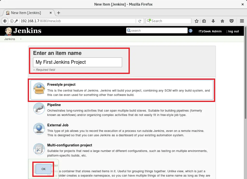 Install and Configure Jenkins on Debian 9 - Creating Project