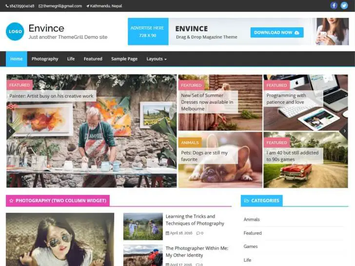 Best Free Magazine WordPress Themes - Envince Magazine Theme