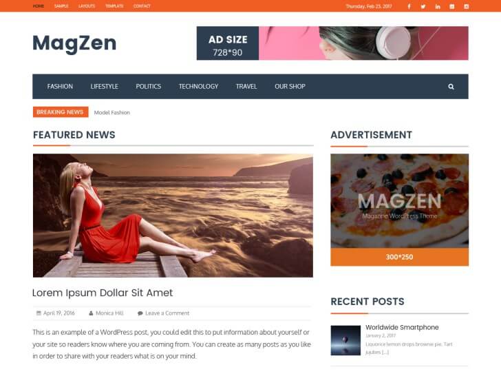 Best Free Magazine WordPress Themes - MagZen Magazine Theme