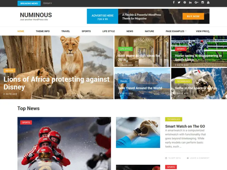 Best Free Magazine WordPress Themes - Numinous Theme