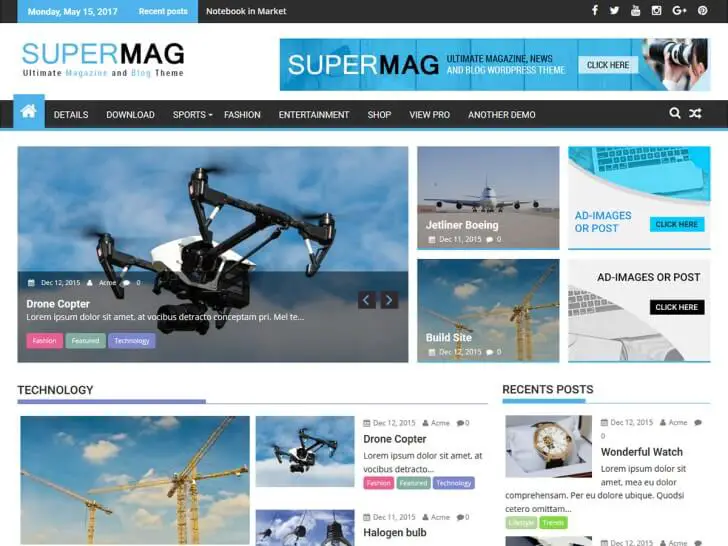 Best Free Magazine WordPress Themes - SuperMag Magazine Theme
